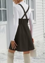 Kadın Askılı Düğmeli Mini Süet Elbise - Görsel 2