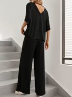 Kadın Kısa Kollu V Yakalı Viskon Bluz Ve Pantolon Ikili Takım - Görsel 4