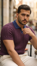 Erkek Desenli Kısa Kollu Triko Tişört - %100 Pamuk Akrilik - Görsel 2