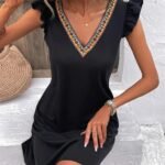 Kadın Kısa Kollu V Yakalı Viskon Elbise