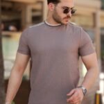 Erkek Omuzlar çizgi Detaylı Kısa Kollu T-shirt