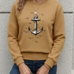 Kadın Uzun Kollu Bisiklet Yaka Desenli Viskon Iki Iplik Bluz