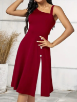 Kadın Tek Omuzu şerit Detaylı Kolsuz Yandan Düğme Detaylı Viskon Elbise - Görsel 3