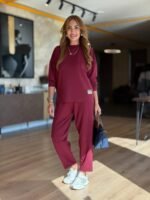 Kadın Uzun Kollu Bisiklet Yaka Viskon Iki Iplik Bluz Ve Pantolon Ikili Takım - Görsel 2