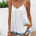 Kadın Ip Askılı V Dantel Yakalı Dantel Bluz