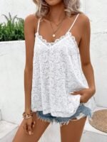 Kadın Ip Askılı V Dantel Yakalı Dantel Bluz