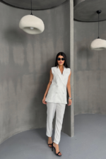 JAKAR KUMAŞ YELEK - PANTOLON TAKIM - Beyaz - Görsel 3