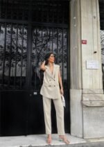 ÇİZGİLİ UZUN YELEK - PANTOLON TAKIM POLVİSCON - Bej - Görsel 3