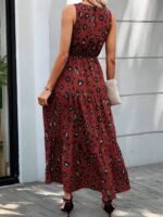 Kadın Kolsuz Bisiklet Yaka Beli Lastikli Desenli Süprem Elbise - Görsel 5