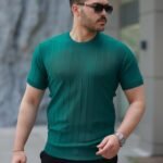 Erkek Kısa Kollu Bisiklet Yaka çizgili Triko Tişört