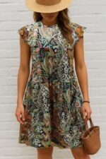 Kadın Kısa Kollu Kolları Fırfırlı Bisiklet Yakalı Kare Desenli Elbise - Görsel 3