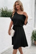 Kadın Kısa Kollu Omuzdan Açık Kiloş Midi Viskon Elbise - Görsel 2