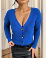 Kadın Uzun Kollu Düğme Detay Triko Hırka - Görsel 8