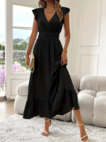 Kadın Kısa Kollu Kruvaze Yakalı Beli Lastikli Müslim Elbise - Görsel 5