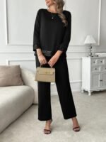 Kadın Uzun Kollu Bisiklet Yaka Pulpayetli Viskon Iki Iplik Bluz Ve Pantolon Ikili Takım - Görsel 3