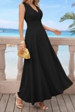 Kadın Askılı V Yakalı Bel Korsaj Detaylı Uzun Ithal Krep Elbise - Görsel 4