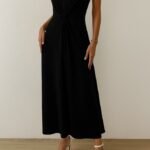 Kadın Sıfır Kollu Bisiklet Yaka Yandan Büzgü Detaylı Viskon Elbise