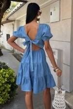 Kare Yakalı Ve Gipe Detaylı Tensel Elbise 2883 - Görsel 4