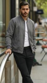 Erkek Scuba Süet Kumaş Bomber Hırka - Görsel 2