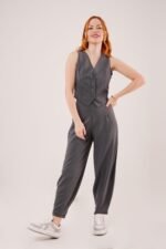 Önü Düğmeli Gri Yelek - Görsel 4