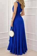 Kadın Askılı Kruvaze Yakalı önü Volanlı Uzun Krep Elbise - Görsel 3