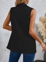 Kadın Kolsuz Yakalı önden Tek Düğmeli Atlas Ceket - Görsel 5