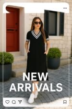 Kadın Kısa Kollu V Yaka Kol Ve Yaka Ribana Detay Midi Boy Viskon Elbise - Görsel 10