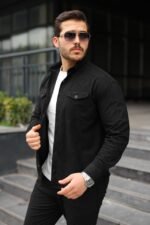 Erkek Uzun Kollu Cepli Kadife Gömlek - Görsel 3