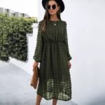 Kadın Uzun Kollu Astar Detay Fırsat ürün Ponpon şifon Elbise - Görsel 2