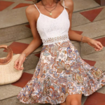 Kadın Askılı V Yakalı üst Dantel Alt Süprem Mini Elbise