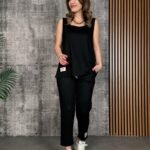 Kadın Askılı Yuvarlak Yaka Viskon Iki Iplik Bluz Ve Eşofman Altı Ikili Takım