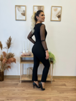 Kadın Uzun Kollu Kruvaze Yakalı Kolları Tül Detay Beli Kuşaklı Ithal Krep Tulum - Görsel 18