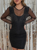 Kadın Uzun Kollu Yuvarlak Yaka Dekolteli Taşlı Dalgıç Elbise - Görsel 10