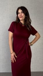 Kadın Kısa Kollu Bisiklet Yaka Yandan Bağlamalı Viskon Iki Iplik Elbise - Görsel 12