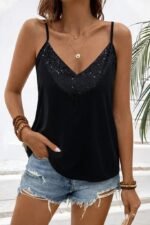 Kadın Ip Askılı V Yakalı Pulpayet Detaylı Sandy Bluz - Görsel 3