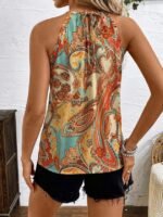 Kadın Kolsuz Boyundan Hakla Detaylı Leopar Süprem Bluz - Görsel 3