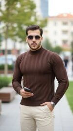 Erkek Yarım Balıkçı Yaka Kabartma Desenli Triko - Görsel 5