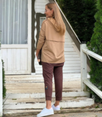 Kadın Kahve Kapşonlu Etek Ucu Detay Arma Ters Dikiş Gorunumlu Ikili Takım - Görsel 2