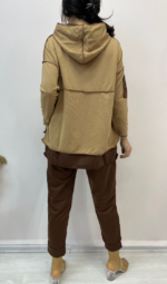 Kadın Kahve Kapşonlu Etek Ucu Detay Arma Ters Dikiş Gorunumlu Ikili Takım - Görsel 5