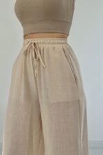 Bej Keten Pantolon - Görsel 2