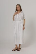 Beli Lastikli Elbise - Beyaz - Görsel 2