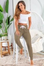 Kadın Kısa Kollu Madonna Yaka Viskon Crop Bluz Cepli Iki Iplik Eşofman Takım - Görsel 3