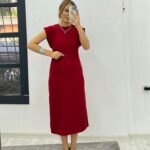 Kadın Bisiklet YakaT-kolmidi Boy Elbise