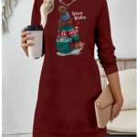 Kadın Uzun Kollu Bisiklet Yaka Desenli Viskon Iki Iplik Elbise