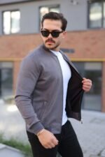 Erkek Scuba Süet Kumaş Bomber Hırka - Görsel 5