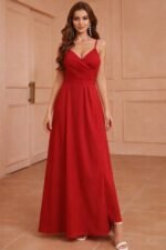 Kadın Ip Askılı Kruvaze Yakalı Yırtmaçlı Uzun Ithal Krep Elbise - Görsel 2