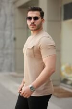 Erkek Cepli Kolyeli Kısa Kollu örme Kumaş Tişört - Görsel 2