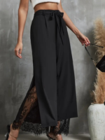 Kadın Yüksek Bel Belden Kuşaklı üst Dalgıç Alt Dantel Detaylı Dalgıç Pantolon - Görsel 7