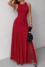 Kadın Askılı Bisiklet Yaka Etek Ucu Tül Detaylı Asimetrik Kiloş Uzun Ithal Krep Elbise - Görsel 2