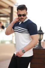 Erkek çizgi Desenli Yakalı Kısa Kollu T-shirt - Görsel 2